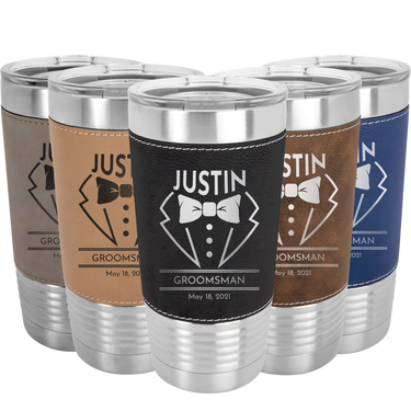 Custom Engraved 20oz Leatherette Tumblers Ideal Gifts for Groomsmen & Best Man
